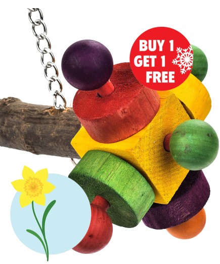 Parrot-Supplies Wooden Bird Swing Toy With Double Twirlers - BOGOF